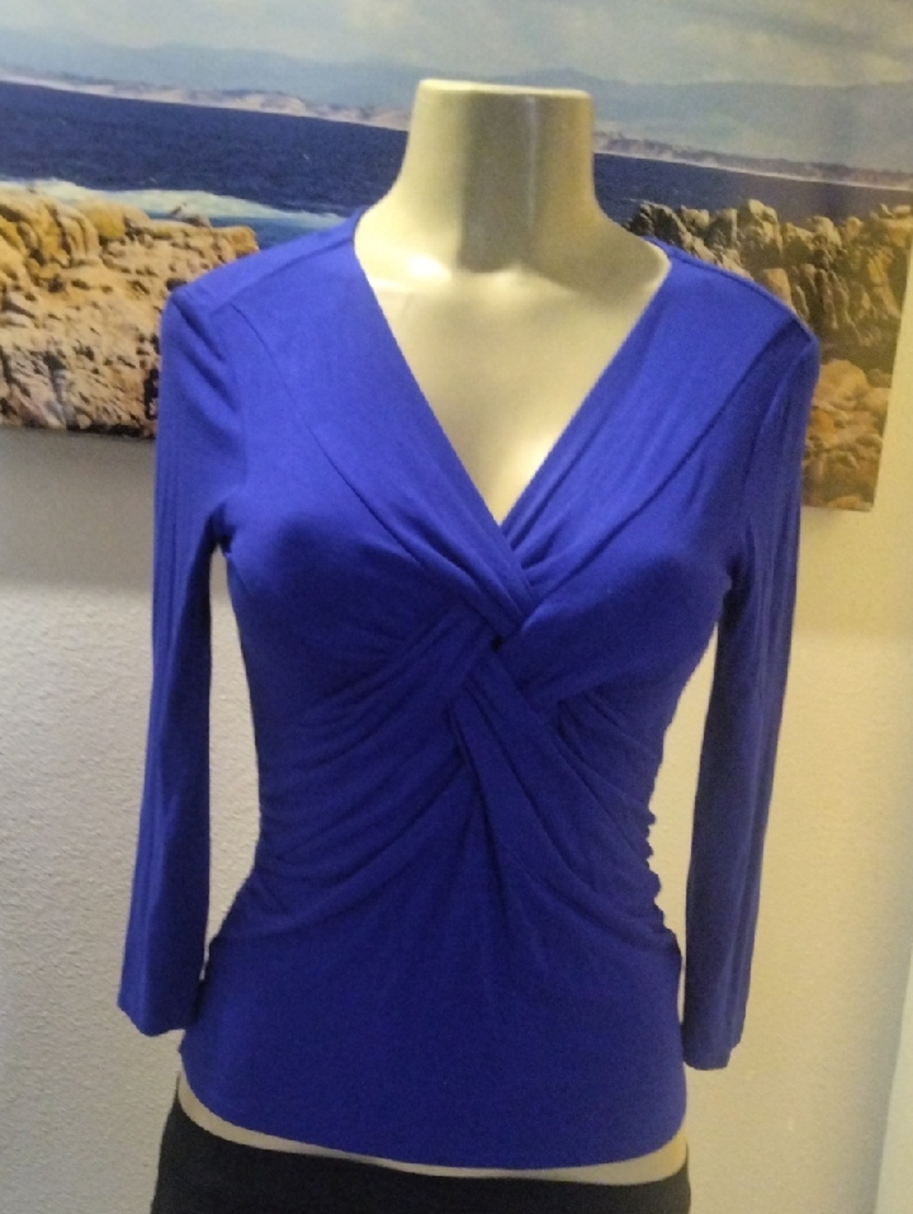 Cable & Gauge Royal Blue Twist-Front V-Neck Top